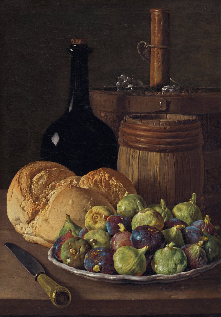 Nature morte de Luis Meléndez : pain, figues et tonnelet sur une table